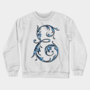 Ornate Blue Silver Letter E Crewneck Sweatshirt